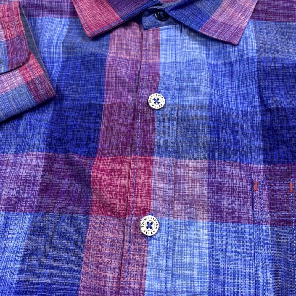 Tommy Bahama Tortola Shirt Mens XL Blue Pink Plaid Cotton Tencel Long Sleeve - Picture 5 of 11